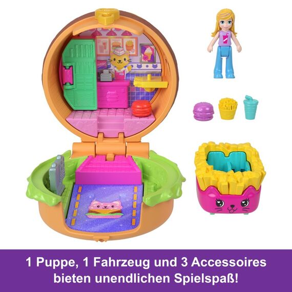 Polly Pocket Tiny Take Out Reveal-Sortiment, Minipuppen und Schatullen mit Spielzeugautos, Fahrzeugkollektion mit dem Thema Essen, 9 image