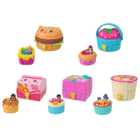 Polly Pocket Tiny Take Out Reveal-Sortiment, Minipuppen und Schatullen mit Spielzeugautos, Fahrzeugkollektion mit dem Thema Essen, 10 image