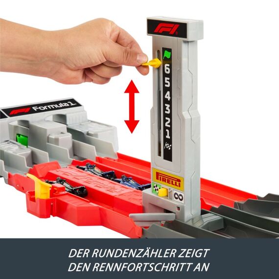 Hot Wheels Race Formel 1 Grand Prix-Rennstrecke-Trackset mit 3 Die-Cast-Spielzeugautos im Maßstab 1:64, 8 image