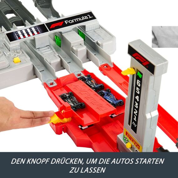 Hot Wheels Race Formel 1 Grand Prix-Rennstrecke-Trackset mit 3 Die-Cast-Spielzeugautos im Maßstab 1:64, 9 image