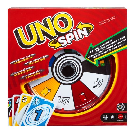 Mattel Games UNO Spin Kartenspiel für Kinder, Erwachsene und Spieleabende mit der Familie, klassisches Spiel mit Drehscheibe