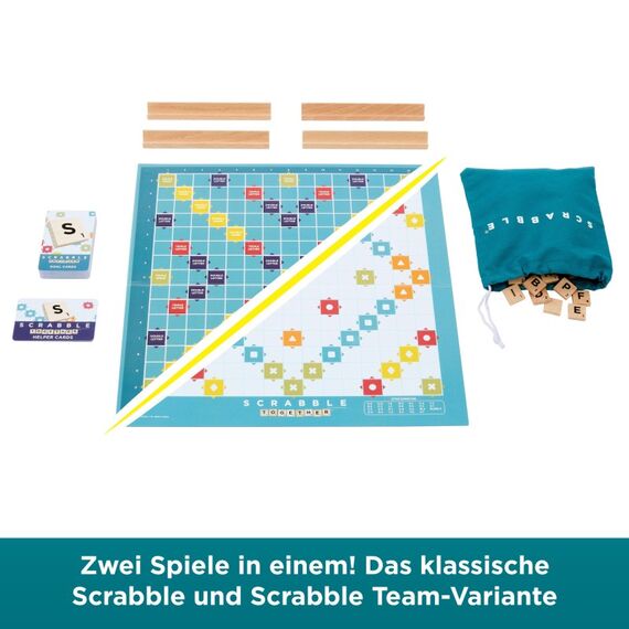 Mattel Games Scrabble Brettspiel, Familienwortspiel mit Buchstabensteinen und Buchstabenbänkchen, zwei Spielmöglichkeiten, deutsche Ausgabe, 8 image