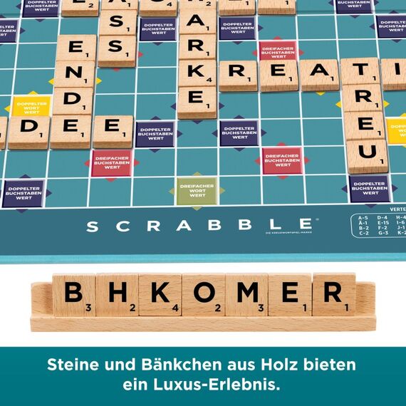 Mattel Games Scrabble Brettspiel, Familienwortspiel mit Buchstabensteinen und Buchstabenbänkchen, zwei Spielmöglichkeiten, deutsche Ausgabe, 9 image