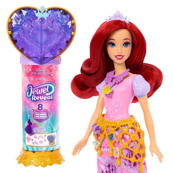 Disney Princess Jewel Reveal Arielle Modepuppe mit 8 Überraschungen wie Juwelenbox und 10 Zubehörteilen