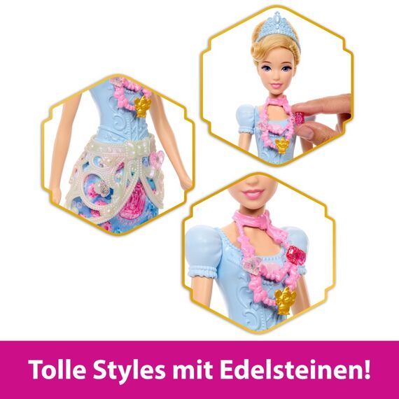 Disney Princess Jewel Reveal Cinderella Modepuppe mit 8 Überraschungen wie Juwelenbox und Zubehörteilen, 9 image
