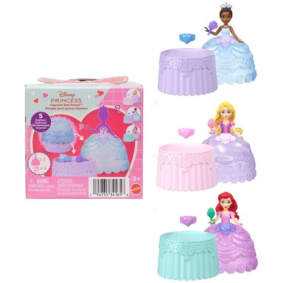 Disney Princess Valentinstag kleine Puppe Cupcake Reveal mit fünf Überraschungen, darunter ein Herzring für das Kind (Puppen können abweichen)