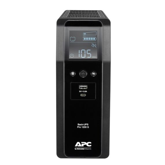 APC Back-UPS Pro 1200S, 1200 VA, 230 V, Sinuswelle, AVR, LCD, 8 IEC Ausgänge (2 mit Überspannungsschutz)