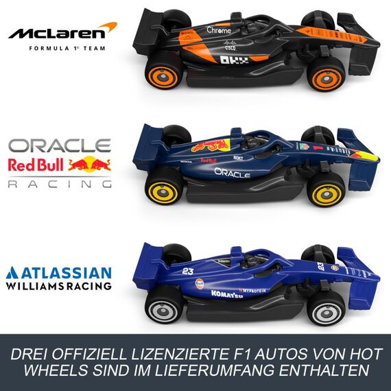 Hot Wheels City Racing Formel-1-Rennstrecke-Trackset mit 3 Die-Cast-Spielzeugautos im Maßstab 1:64, 7 image