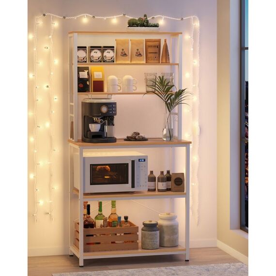 Vasagle KKS019W09 Bäckerei-Regal Holz Weiß, Beige, 3 image