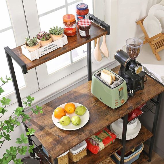 Vasagle KKS35X Bäckerei-Regal Partikelbord, Stahl Schwarz, Braun, 4 image
