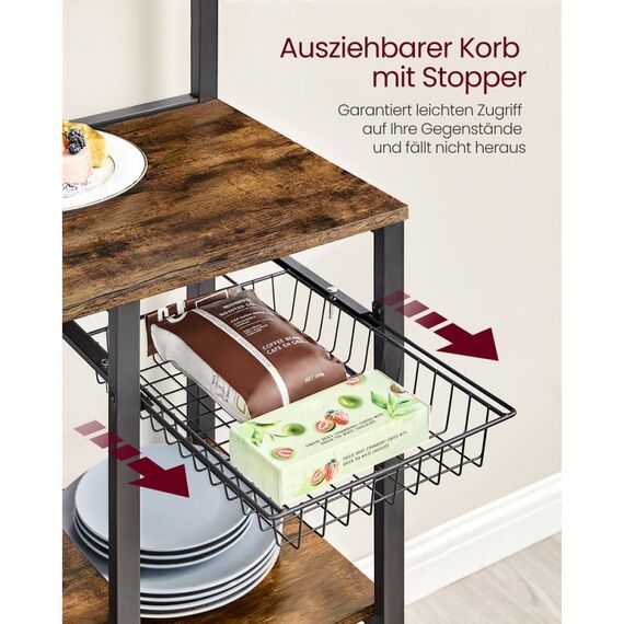 Vasagle KKS026B01 Bäckerei-Regal Holz Schwarz, Braun, 7 image