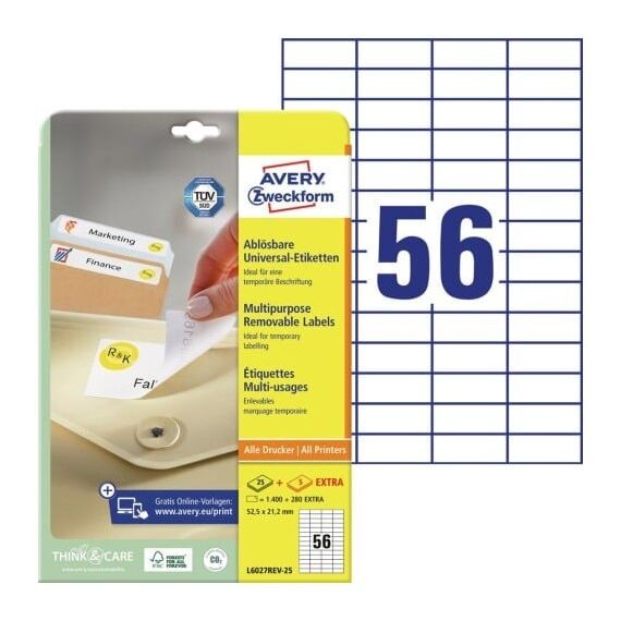 Avery L6027REV-25 selbstklebendes Etikett Rechteck Entfernbar Weiß 1680 Stück(e)
