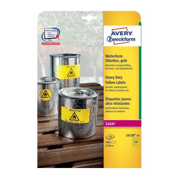 Avery L6128-20 selbstklebendes Etikett Kreis Permanent Gelb 20 Stück(e)