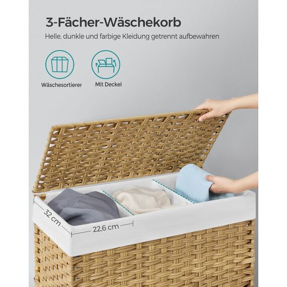 Songmics LCB365N01 Wäschekorb 160 l Rechteckig Baumwolle, Metall, Kunststoff, Polyester, Polypropylen (PP) Natürlich/Natur, 3 image