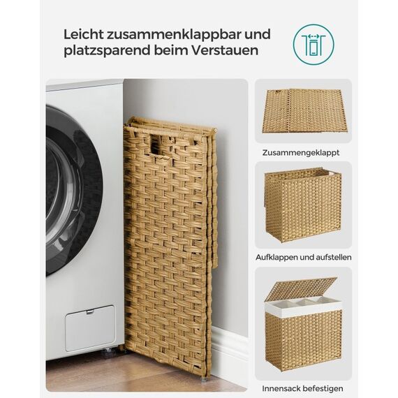 Songmics LCB365N01 Wäschekorb 160 l Rechteckig Baumwolle, Metall, Kunststoff, Polyester, Polypropylen (PP) Natürlich/Natur, 9 image