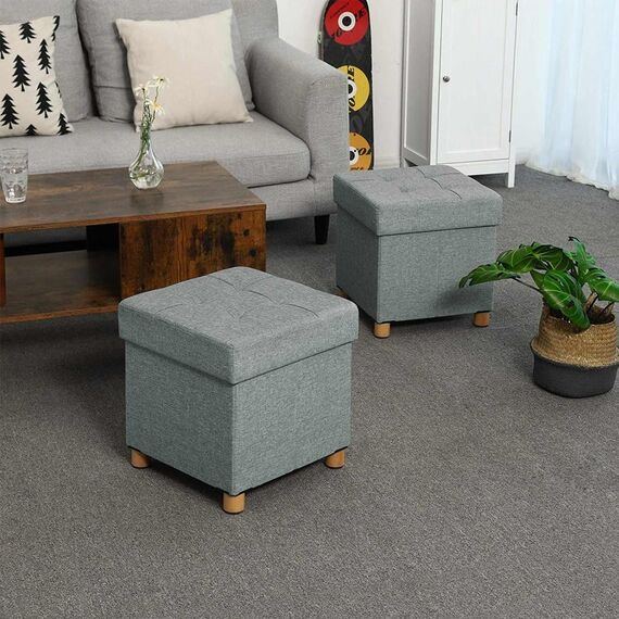 Songmics LSF14GYX Fußschemel Schaum, Leinen, MDF-Platten, Holz Hellgrau, 2 image