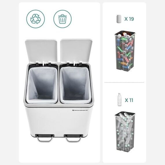 Songmics LTB30WT Mülleimer Weiß, 5 image