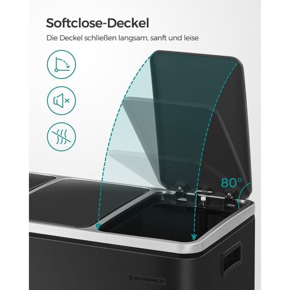 Songmics LTB54BK Mülleimer 54 l Rechteckig Stahl Schwarz, 3 image