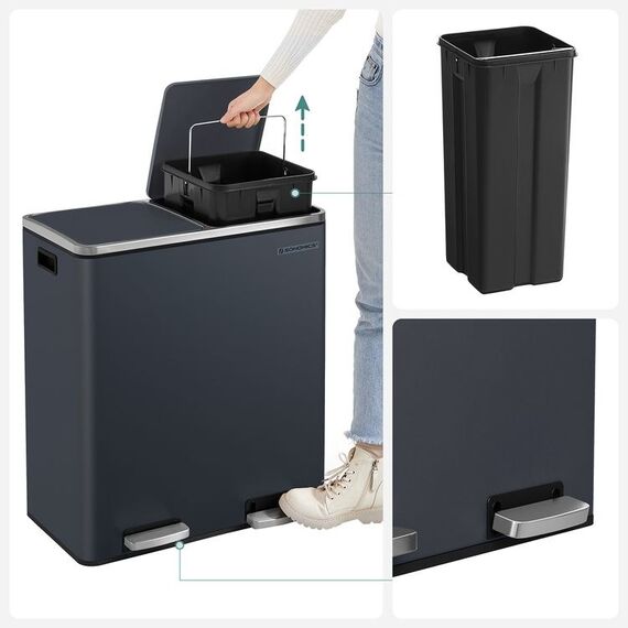 Songmics LTB60GS Mülleimer Grau, 2 image