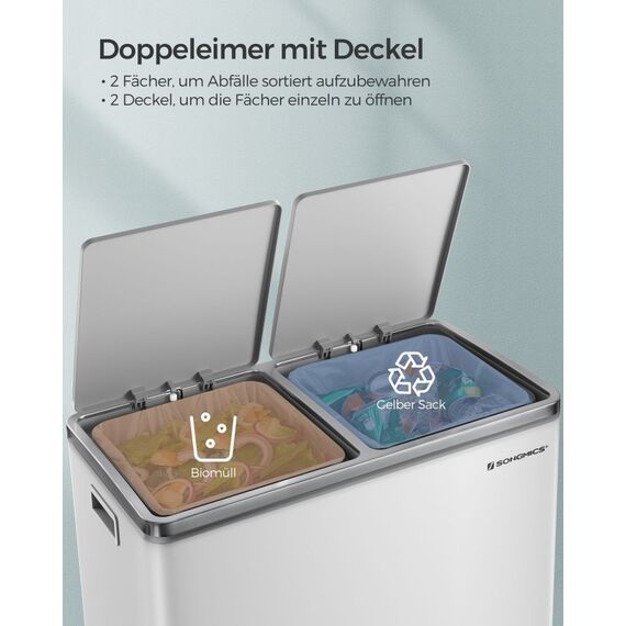 Songmics LTB60WT Mülleimer 60 l Rechteckig Acrylnitril-Butadien-Styrol (ABS), Kunststoff, Stahl Stahl, Weiß, 3 image