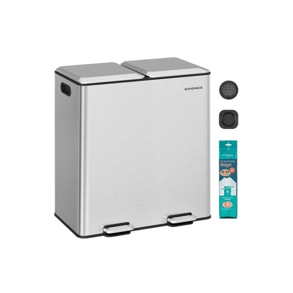 Songmics LTB743E01 Mülleimer 60 l Rechteckig Polypropylen (PP), Edelstahl Silber