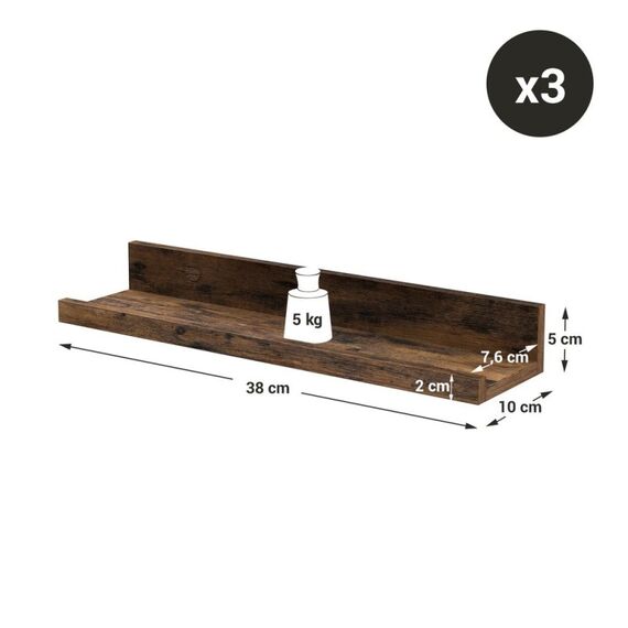 Vasagle LWS037X01 Regal Schweberegal Wandverteiler Partikelbord Braun, 8 image