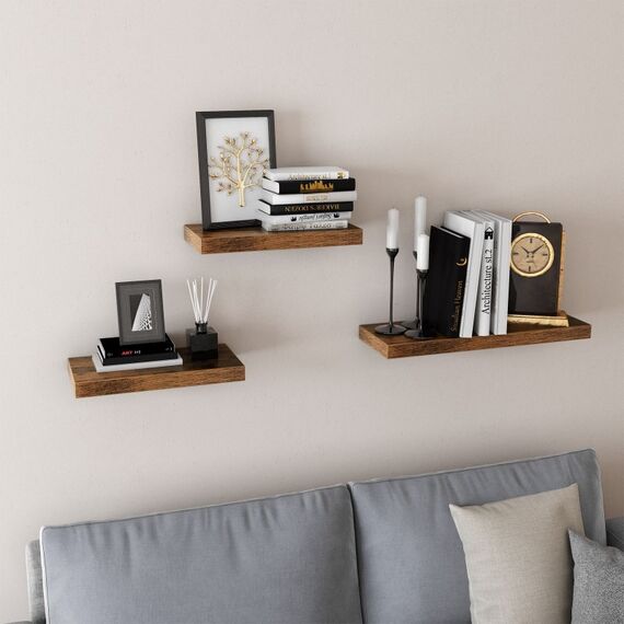 Vasagle LWS24BX Regal Schweberegal Wandverteiler Eisen, MDF-Platten Braun, 2 image