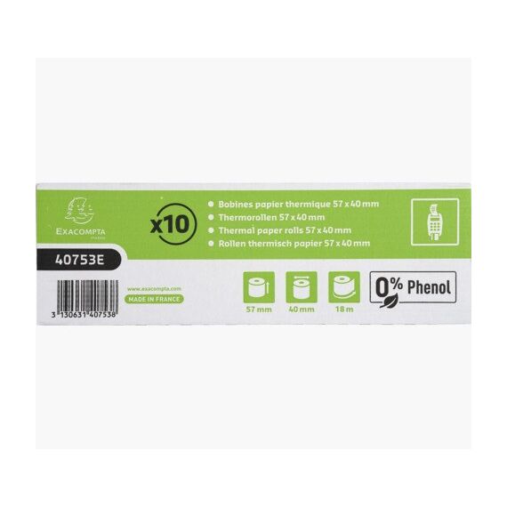 Exacompta Additionsrollen Thermopapier 57 x 40 x 12 mm, 18 m, 10 Stk