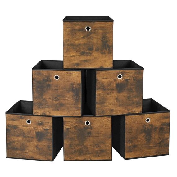 Songmics RFB102B01 Aufbewahrungsbox Quadratisch Karton, Vliesstoff (TNT), Oxford Schwarz, Braun, Rostfarbe