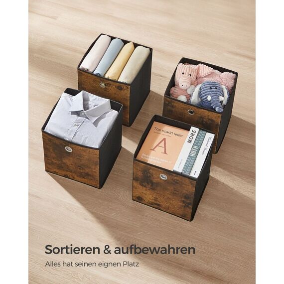 Songmics RFB126B01 Aufbewahrungsbox Quadratisch Karton, Vliesstoff (TNT), Oxford Schwarz, Braun, Rostfarbe, 7 image