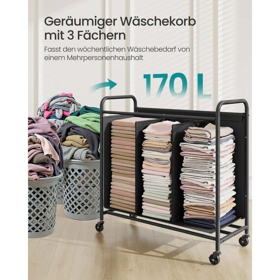 Songmics RLS330B01 Wäschekorb 170 l Rechteckig Oxford, Kunstleder (PU), Stahl Schwarz, 2 image