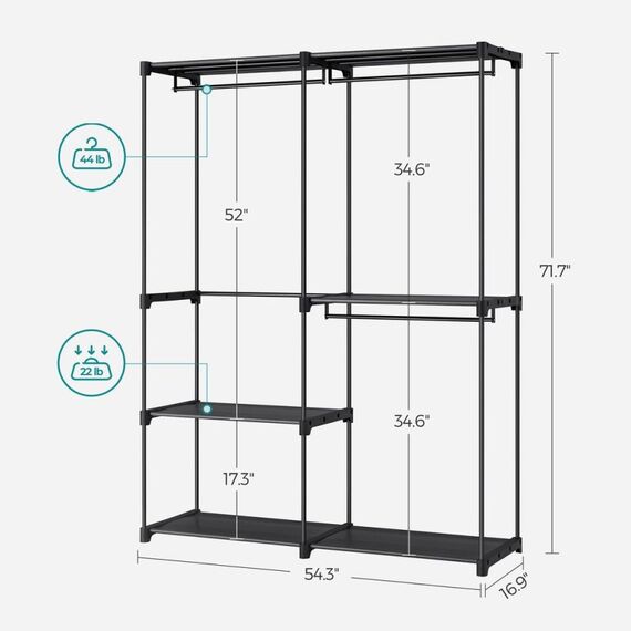 Songmics RYG025B02 Schlafzimmer-Schrank 2 Regale Schwarz Garderobe, 7 image