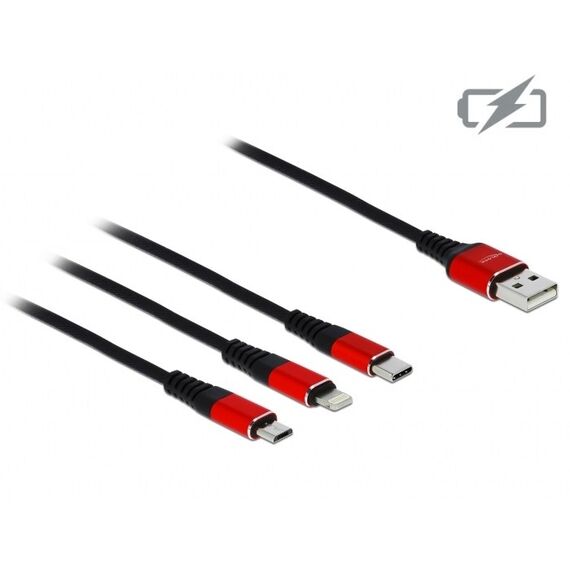 DeLOCK USB Ladekabel 3 in 1 for Lightnin / Micro USB / USB Type-C 1 m, Farbe: Schwarz, Rot, Länge: 1 m