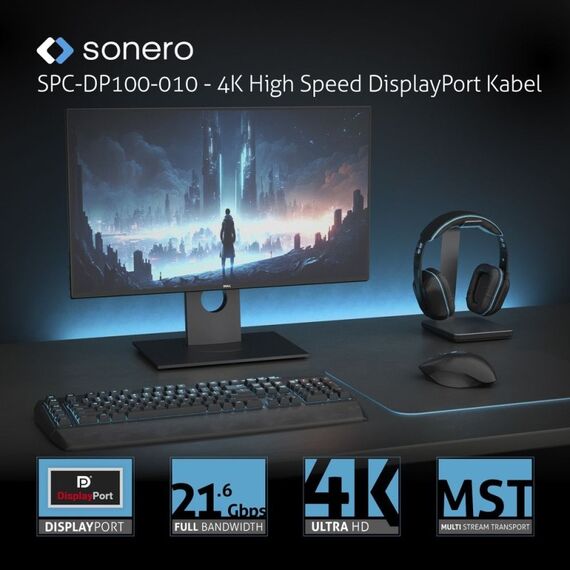 sonero SPC-DP100-010 DisplayPort-Kabel 1 m Schwarz, Grau, Farbe: Schwarz, Grau, Länge: 1 m, 5 image