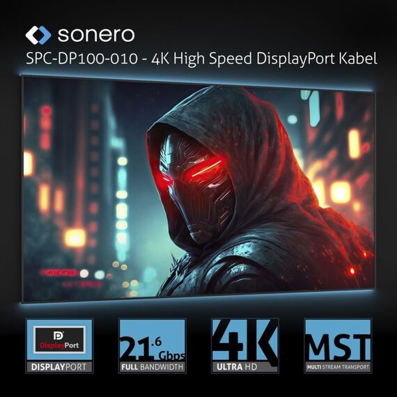 sonero SPC-DP100-030 DisplayPort-Kabel 3 m Schwarz, Grau, Farbe: Schwarz, Grau, Länge: 3 m, 6 image