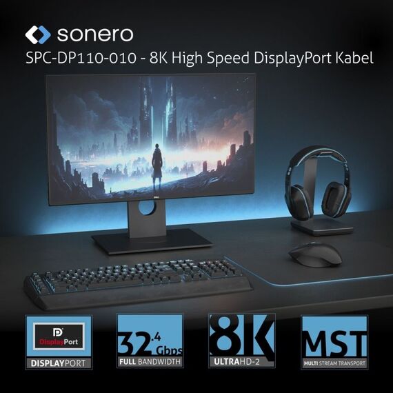 sonero SPC-DP110-030 DisplayPort-Kabel 3 m Blau, Grau, Farbe: Blau, Grau, Länge: 3 m, 5 image