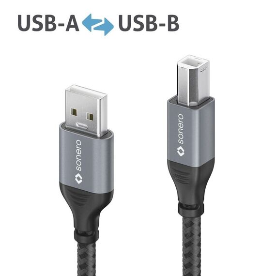 sonero SPC-U010-050 USB Kabel USB 2.0 5 m USB A USB B 0,48 Gbit/s Schwarz, Grau, 2 image