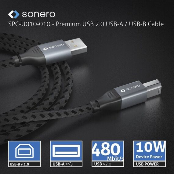 sonero SPC-U010-050 USB Kabel USB 2.0 5 m USB A USB B 0,48 Gbit/s Schwarz, Grau, 6 image
