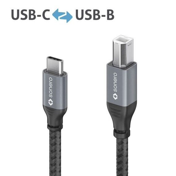 sonero SPC-U020-015 USB Kabel USB 2.0 1,5 m USB C USB B 0,48 Gbit/s Schwarz, Grau, Farbe: Schwarz, Grau, Länge: 1,5 m, 2 image