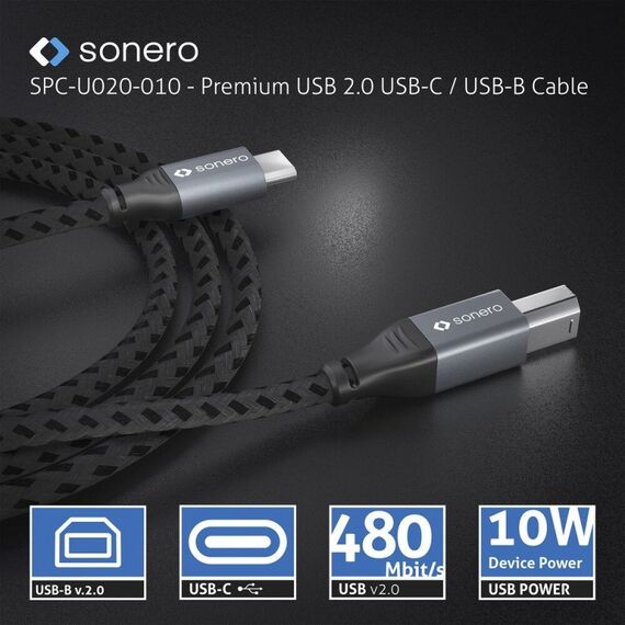 sonero SPC-U020-015 USB Kabel USB 2.0 1,5 m USB C USB B 0,48 Gbit/s Schwarz, Grau, Farbe: Schwarz, Grau, Länge: 1,5 m, 6 image
