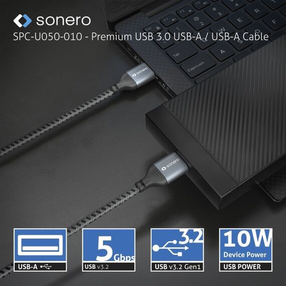 sonero SPC-U050-005 USB Kabel USB 3.2 Gen 1 (3.1 Gen 1) 3 m USB A 5 Gbit/s Schwarz, Grau, 5 image