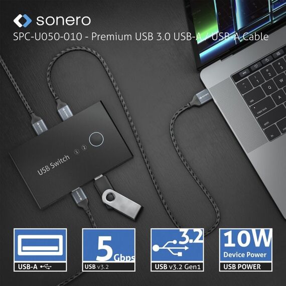 sonero SPC-U050-020 USB Kabel USB 3.2 Gen 1 (3.1 Gen 1) 2 m USB A 5 Gbit/s Schwarz, Grau, 6 image