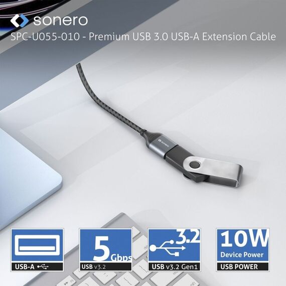 sonero SPC-U055-030 USB Kabel USB 3.2 Gen 1 (3.1 Gen 1) 3 m USB A 5 Gbit/s Schwarz, Grau, Farbe: Schwarz, Grau, Länge: 3 m, 6 image