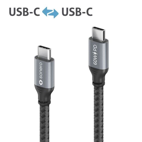 sonero SPC-U300-010 USB Kabel USB 2.0 1 m USB C 0,48 Gbit/s 60 W Grau, Schwarz, Farbe: Grau, Schwarz, Länge: 1 m, 2 image