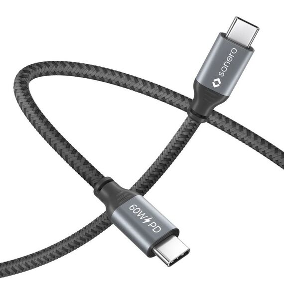 sonero SPC-U300-010 USB Kabel USB 2.0 1 m USB C 0,48 Gbit/s 60 W Grau, Schwarz, Farbe: Grau, Schwarz, Länge: 1 m, 3 image