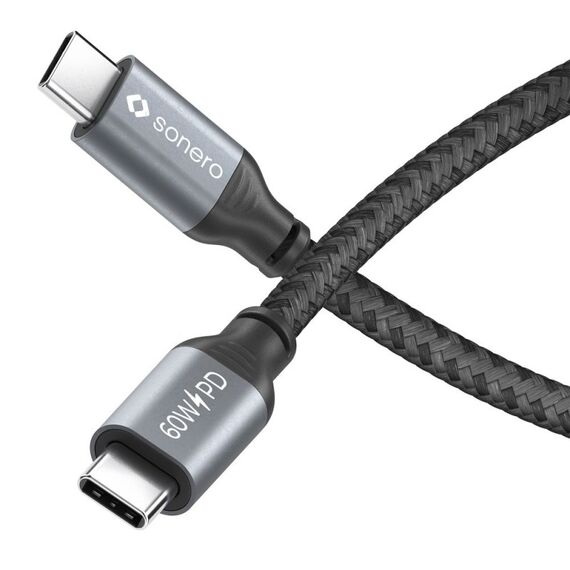 sonero SPC-U300-020 USB Kabel USB 2.0 2 m USB C 0,48 Gbit/s 60 W Grau, Schwarz, Farbe: Grau, Schwarz, Länge: 2 m, 4 image