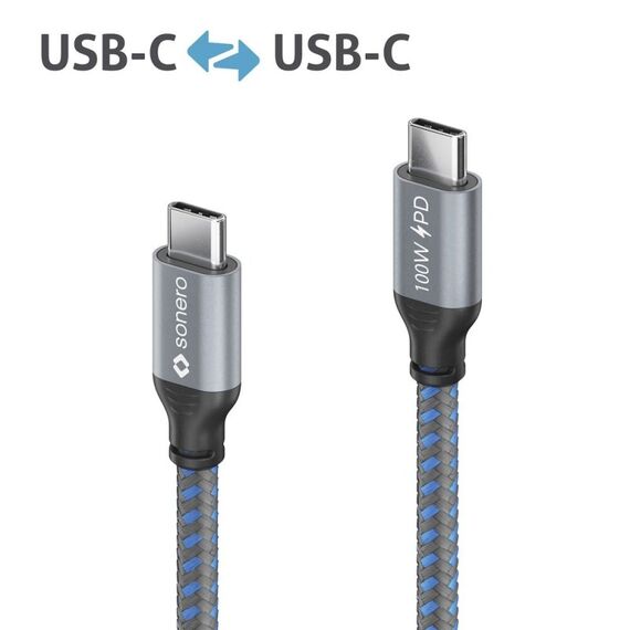 sonero SPC-U310-010 USB Kabel USB 2.0 1 m USB C 0,48 Gbit/s 100 W Grau, Blau, Farbe: Grau, Blau, Länge: 1 m, 2 image