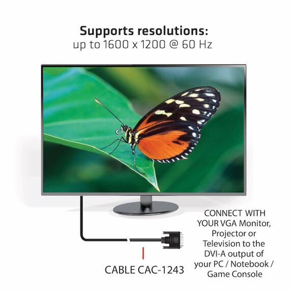 CLUB3D DVI-A TO VGA CABLE M/M 3m/ 9.8ft 28 AWG Schwarz, 4 image