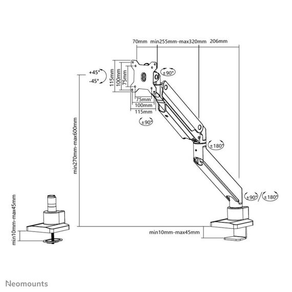 Neomounts NM-D775BLACKPLUS Monitorarm 10-49" - Gasfeder - Topfix - 180°-Stopp, 9 image