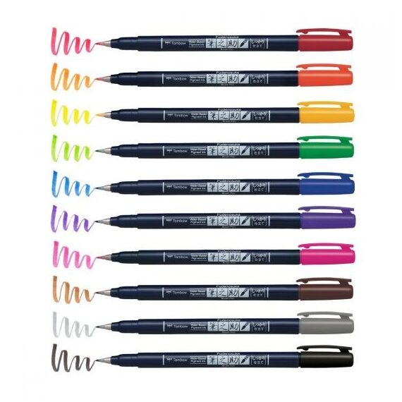 Tombow WS-BH-10P Filzstift Fein / Mittel Schwarz, Blau, Grün, Grau, Orange, Pink, Gelb 10 Stück(e)